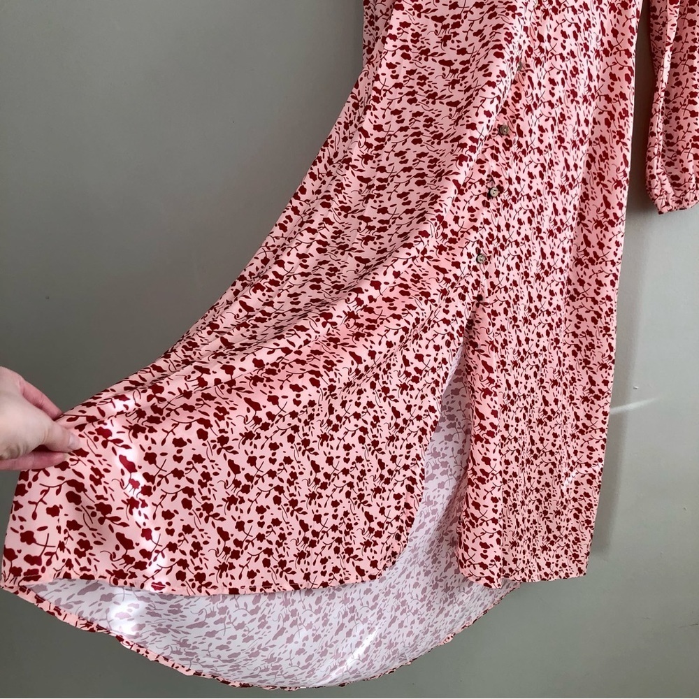 Vintage Floral Button Front Maxi Dress Pink Red Long Sleeve Women’s Small - Picture 8 of 14
